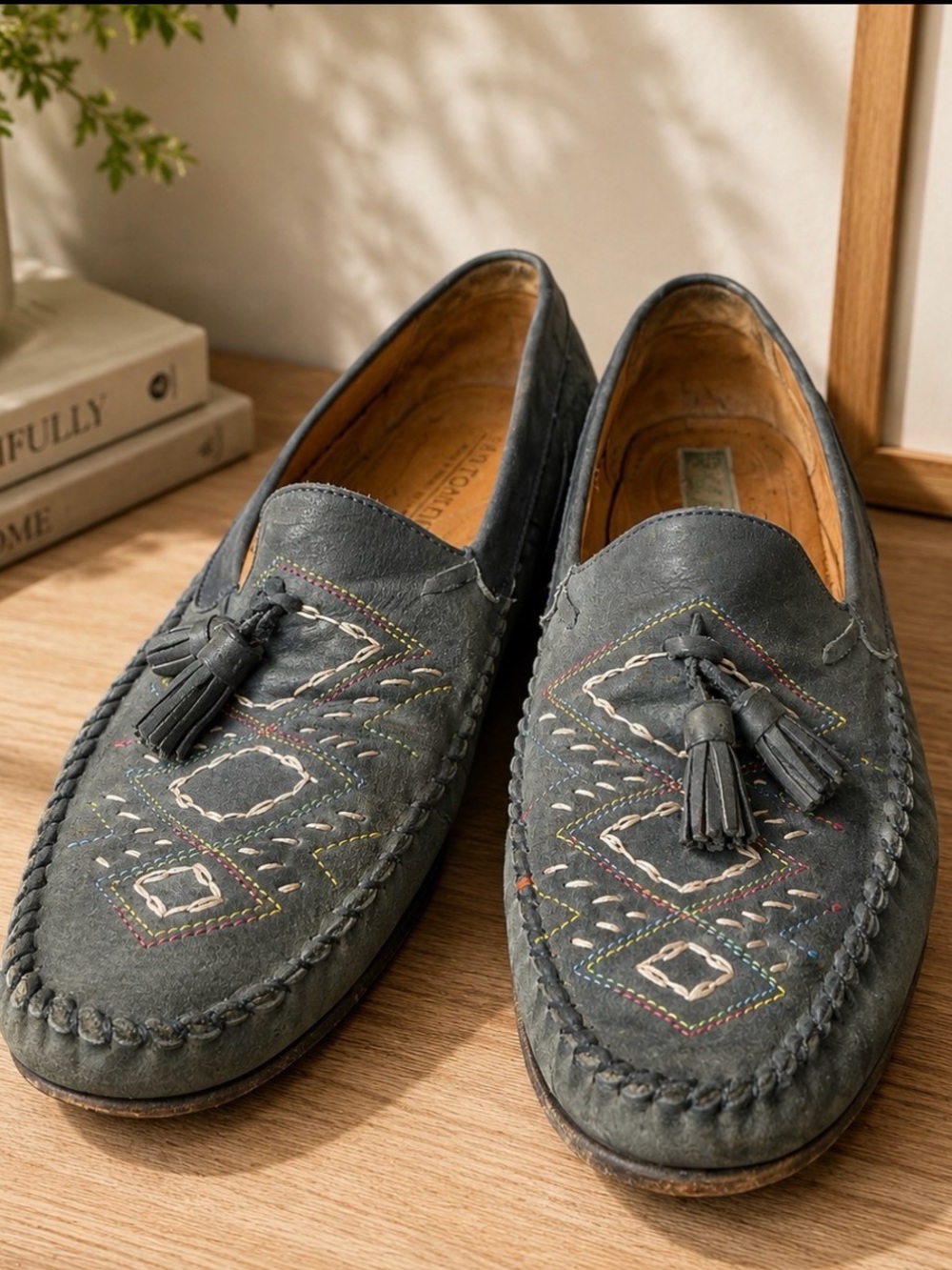 Santoni size 12 men’s grey loafers made in Italy